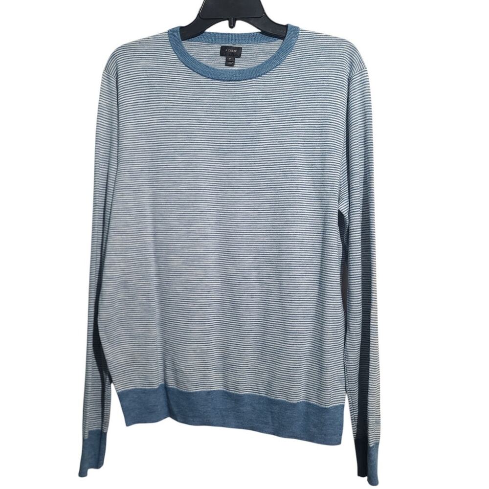 J. Crew Cotton Linen Crewneck Sweater Blue Heather Microstripe Size M